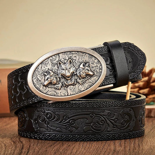 3.5CM Wolf Designer Belt for Men Retro Automatic Buckle Arts and Crafts Belt Male Genuine Cow Leather Waist Band Honorable Strap - SHOWLU FASHION STORE