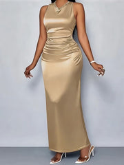 New European And American Fashion Sleeveless Zip-Up Bodycon Dress