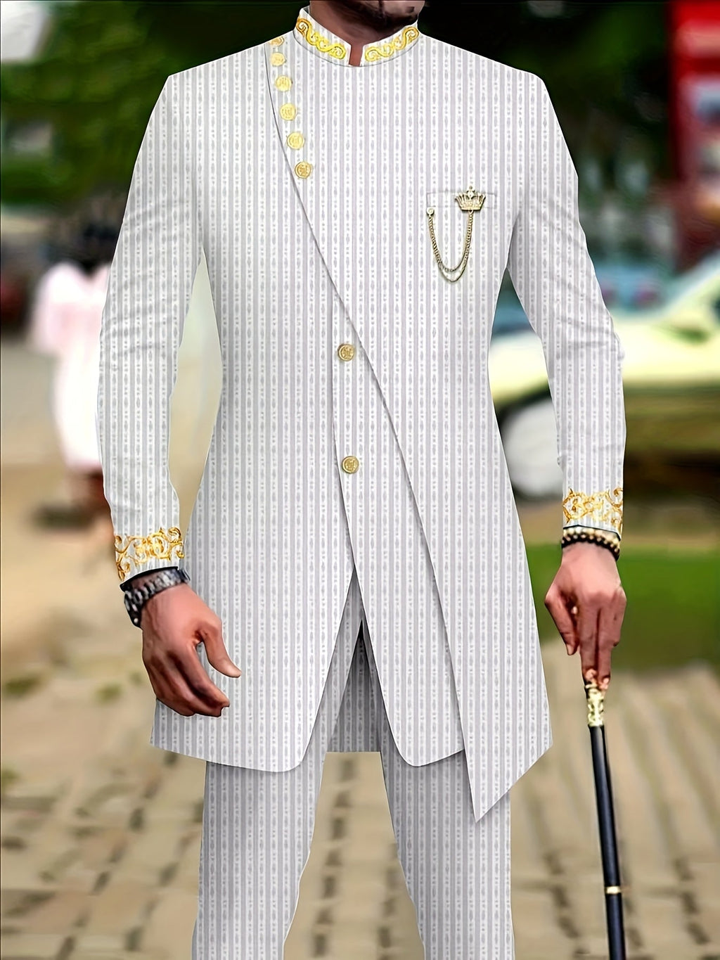 SHOWLU FASHION men's plaid casual two-piece suit with loose fit, woven fabric, featuring a blazer and matching trousers.