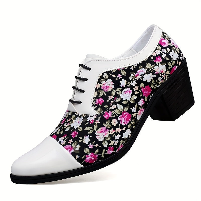 SHOWLU men's floral lace-up loafers with pointed toes, stylish dress shoes for formal or casual wear.