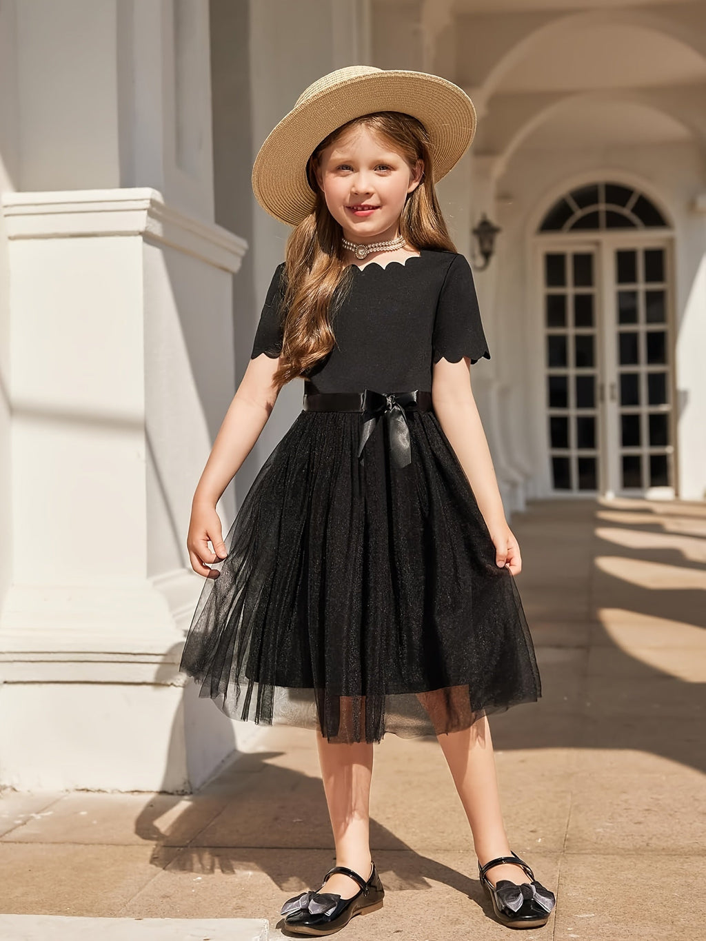 SHOWLU Girls flower party dress with summer tutu, fit and flare style, size 3-11, featuring colorful floral details.
