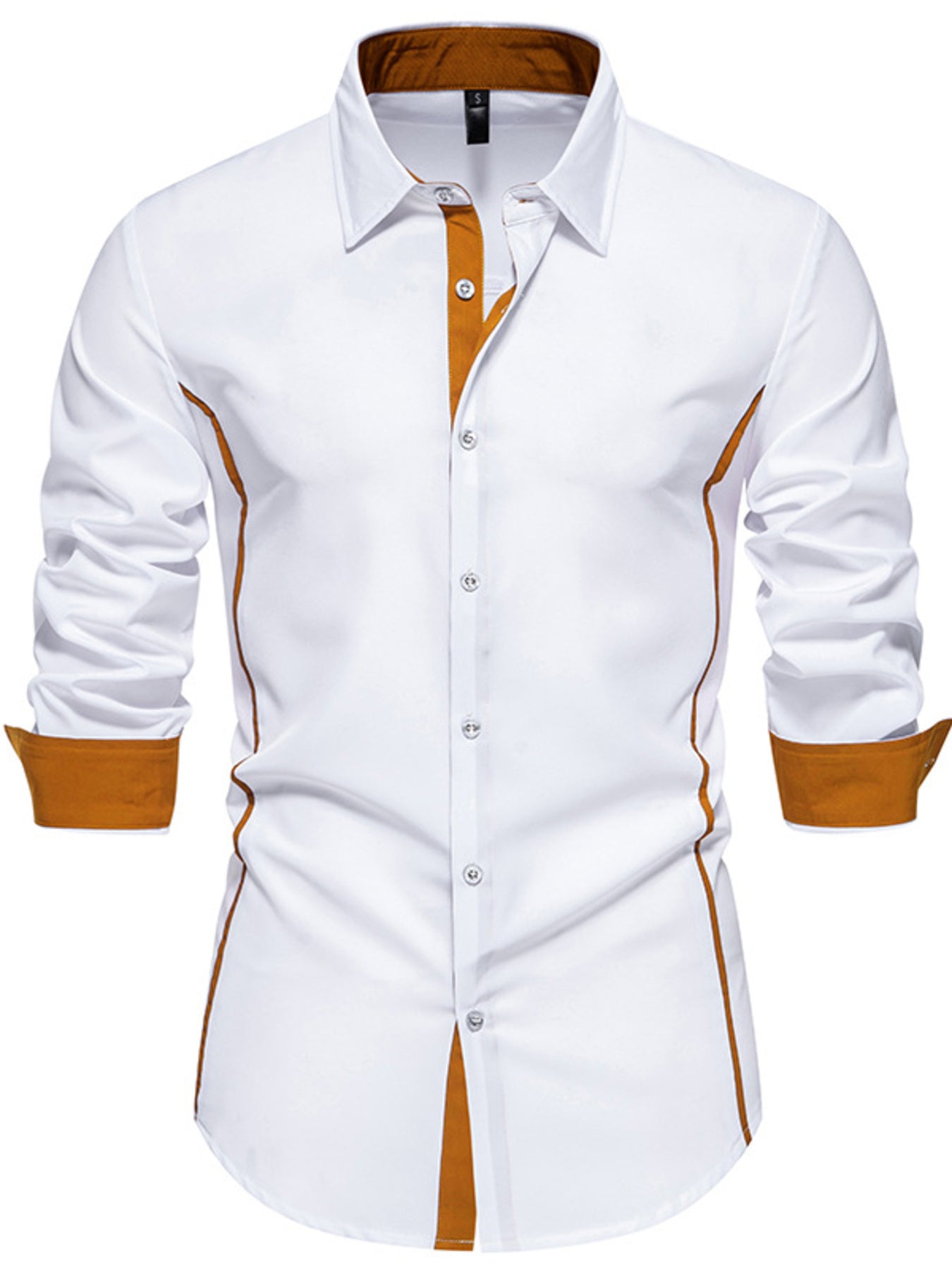 Men's contrast trim button-down shirt by Trendsi, featuring a classic collar and long sleeves with stylish contrast accents.