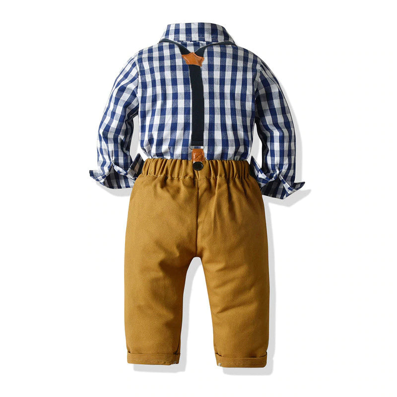 Toddler boys cotton suit with suspenders and bow tie by SHOWLU FASHION, featuring a stylish, comfortable outfit for special occasions.
