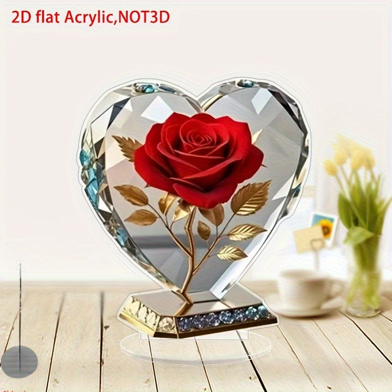 Red acrylic Bohemian heart statue by Showlu Fashion Store, decorative desktop ornament with rose design.