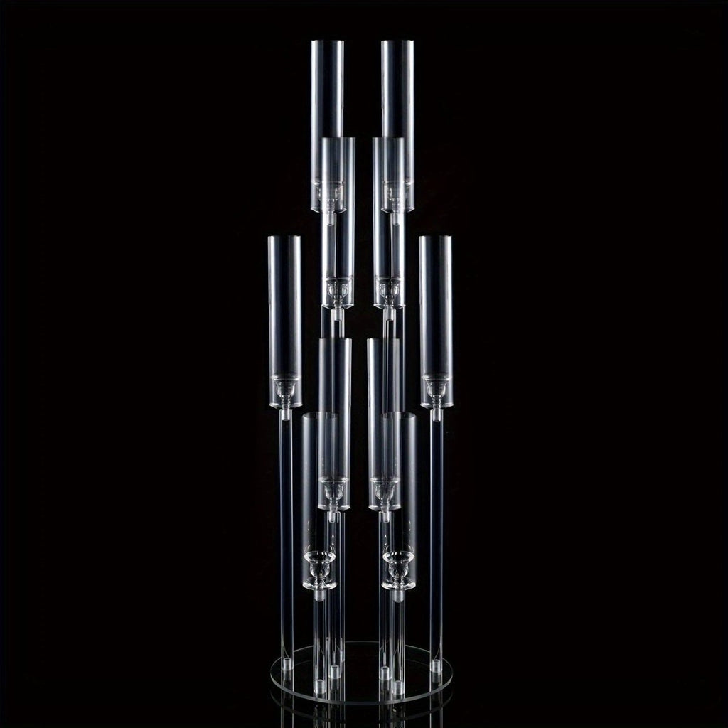 Showlu 10-arm acrylic candelabra, 37.7 inches tall, clear wedding centerpiece with removable lampshade for tables and decor.