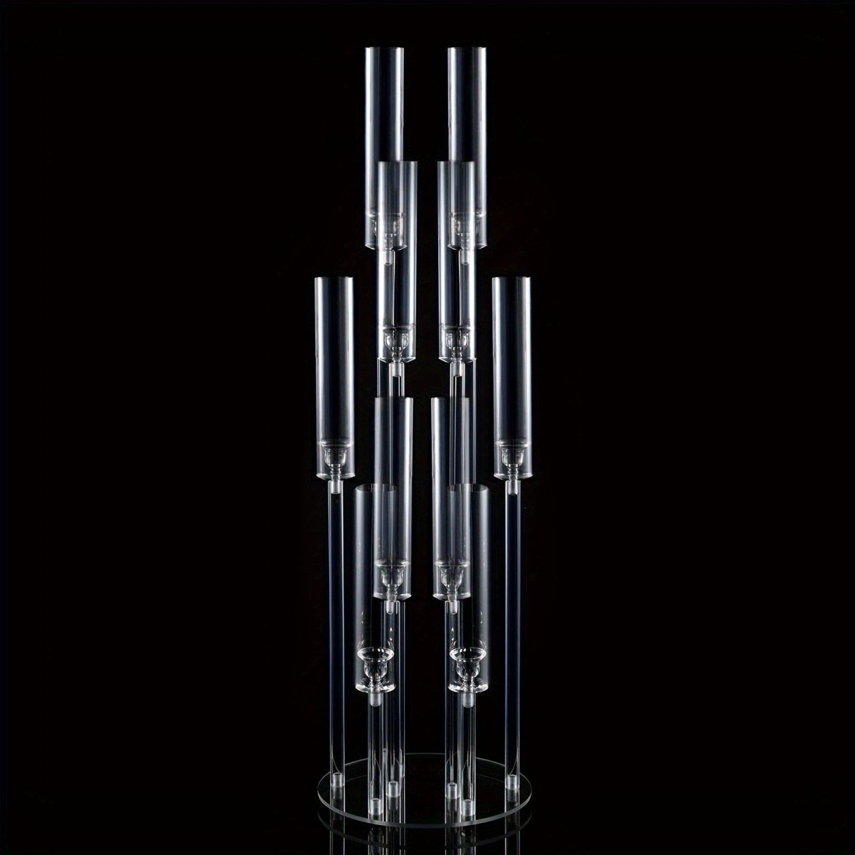 Showlu 10-arm acrylic candelabra, 37.7 inches tall, clear wedding centerpiece with removable lampshade for tables and decor.
