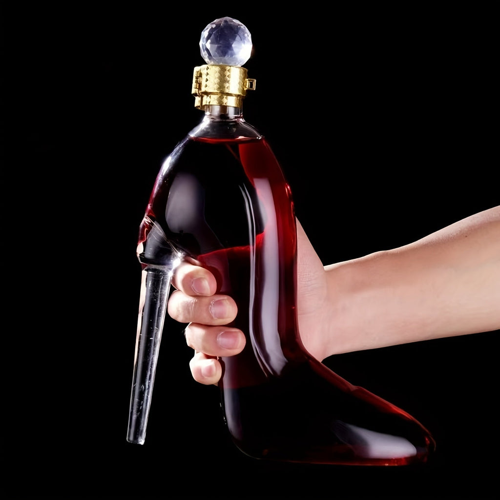 Elegant SHOWLU high heel glass wine dispenser and hanger with a 45oz capacity, featuring a stylish design and clear glass construction.