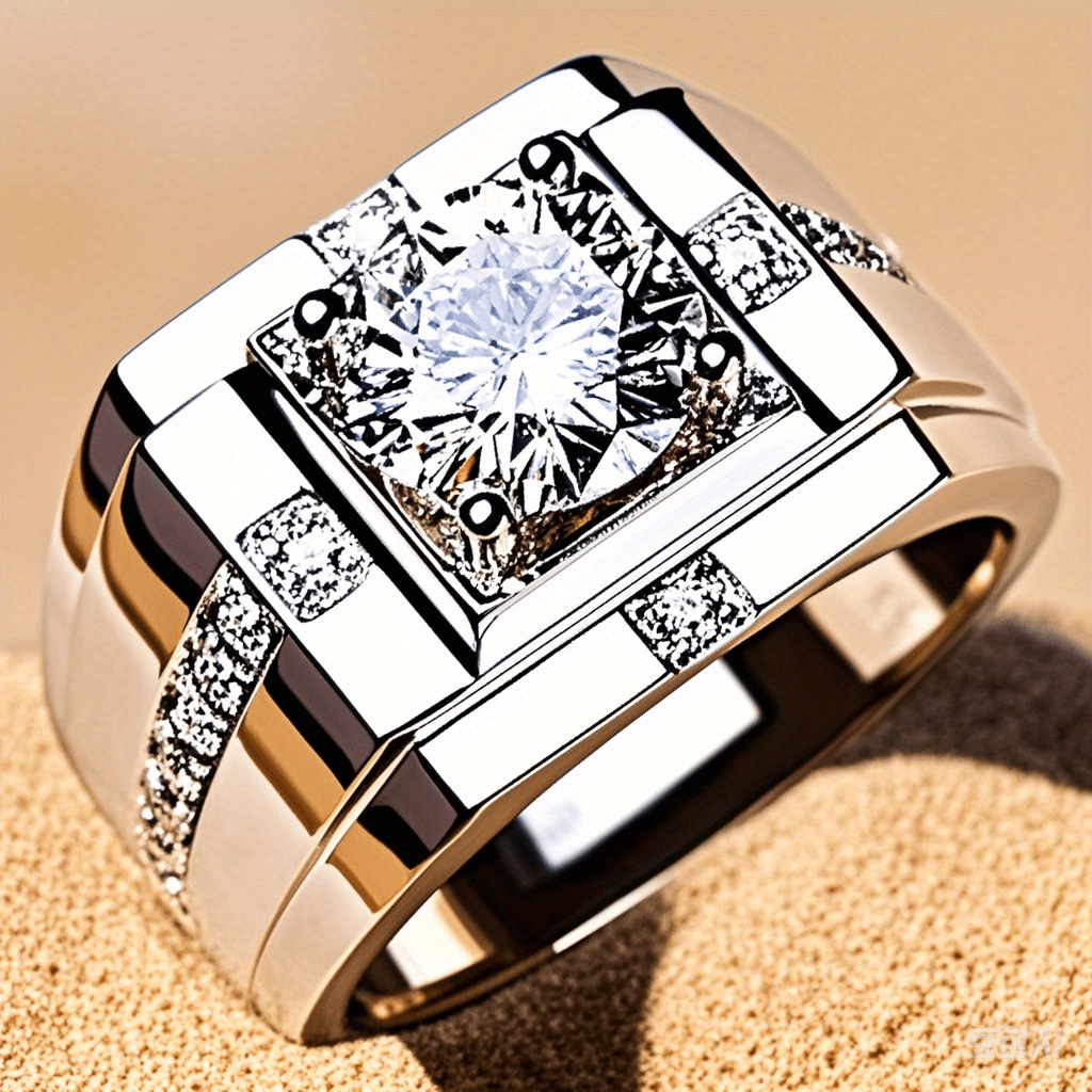 SHOWLU men's synthetic zirconia copper ring, elegant party jewelry with intricate design and shiny gemstone accents.