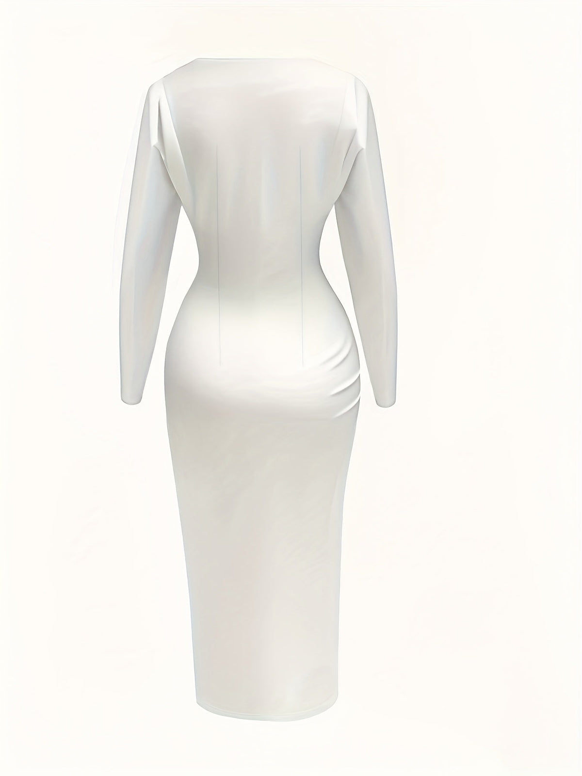 SHOWLU V-Neck Bodycon Dress featuring semi-sheer solid knit fabric, form-fitting silhouette, and elegant style.