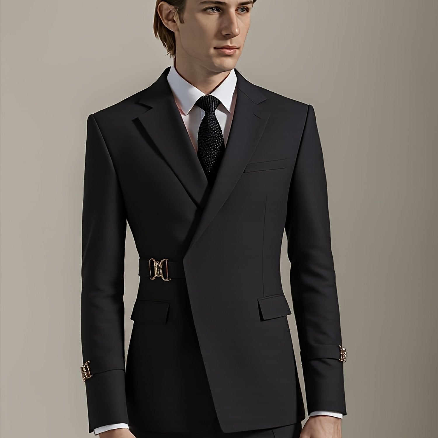 Men's slim fit solid color wedding tuxedo suit set with jacket and trousers by SHOWLU FASHION STORE.