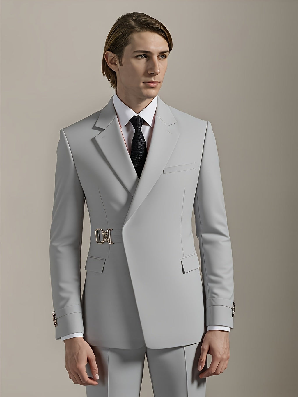SHOWLU men's slim fit 2-piece solid color wedding tuxedo suit with notch lapel jacket and matching trousers, formal and stylish.