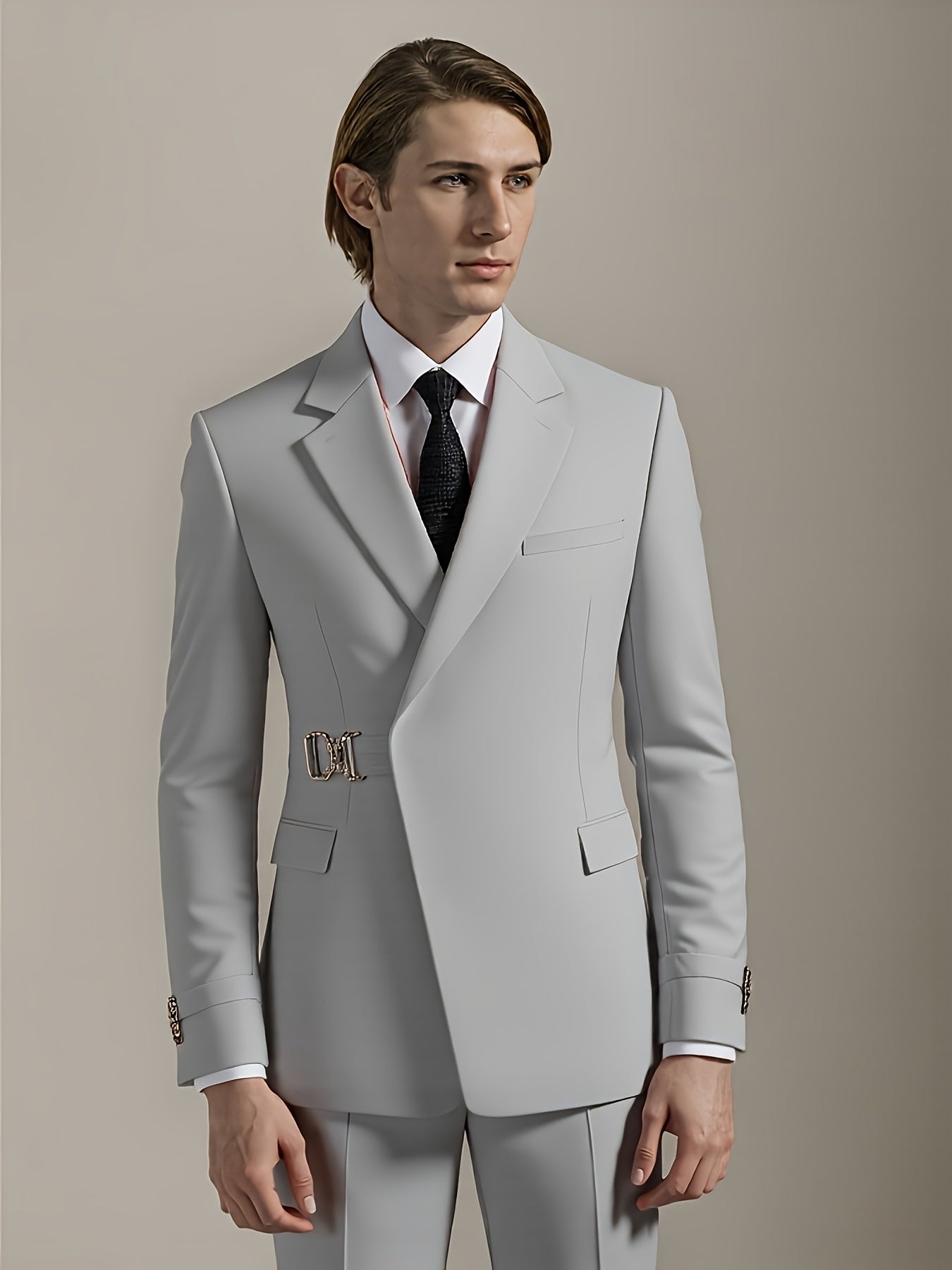SHOWLU men's slim fit 2-piece solid color wedding tuxedo suit with notch lapel jacket and matching trousers, formal and stylish.
