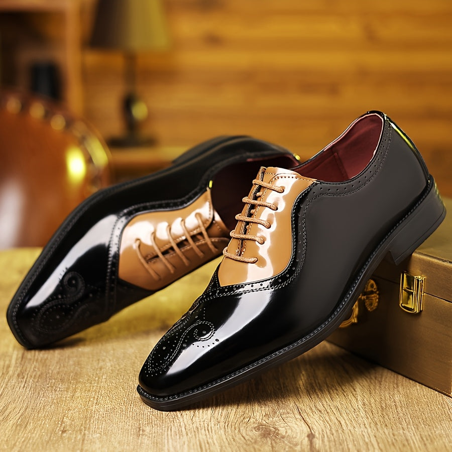 Showlu Fashion men's lace-up wedding shoes in PU leather with casual round toe, stylish and comfortable for formal occasions.