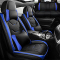 Showlu Fashion faux leather car seat covers on a 5-seat vehicle, featuring sleek black universal fit for a stylish interior.