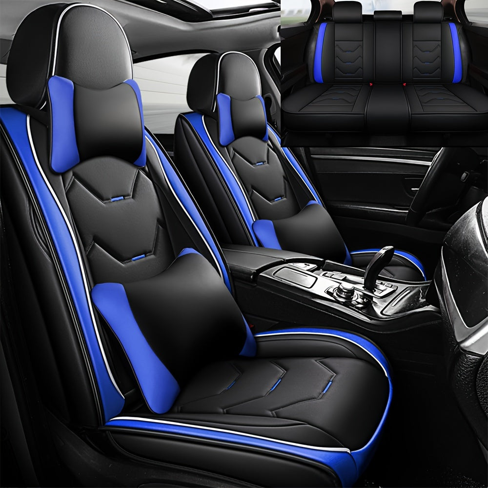 Showlu Fashion faux leather car seat covers on a 5-seat vehicle, featuring sleek black universal fit for a stylish interior.