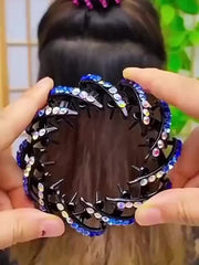 Cubidupi Elegant Bird Nest Magic Hair Clip - Sparkling Rhinestone Ponytail Holder with Non-Slip Grip, Strong Hold Hair Accessory for Women & Girls, Multi-Color Rhinestones for Weddings, Parties, Everyday Use, Wedding Hairpiec