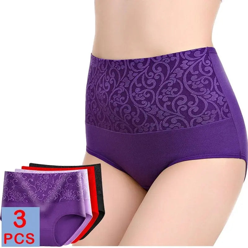 Set of three Showlu Fashion Store women's high waist cotton postpartum panties with comfortable, full coverage design.