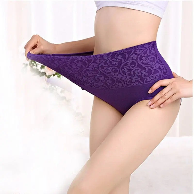 Set of three Showlu Fashion Store women's high waist cotton postpartum panties, plus-size abdominal briefs, comfortable and breathable.