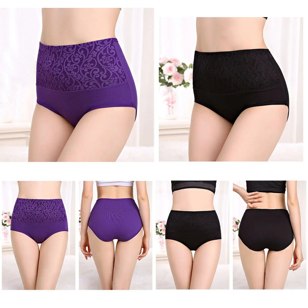 Showlu Fashion Store women's high waist cotton postpartum panties, 3-pack with comfortable abdominal briefs for plus-size recovery.