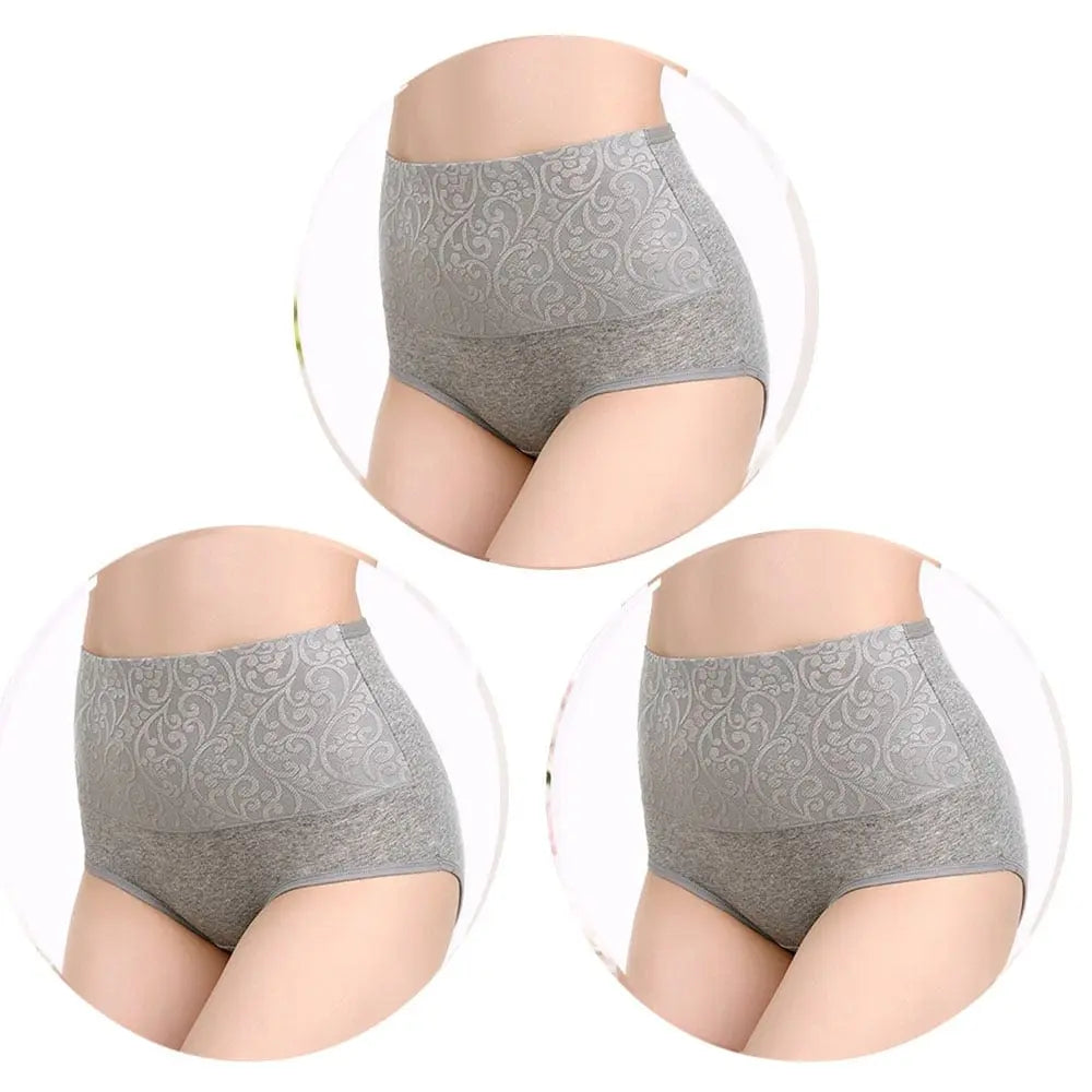 Set of three Showlu Fashion Store women's high waist cotton postpartum panties with full coverage and comfortable fit.