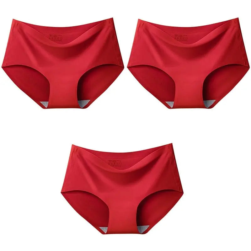 Showlu Fashion 3-pack seamless ice silk mid-waist panties for women in multiple colors, comfortable briefs for large sizes.