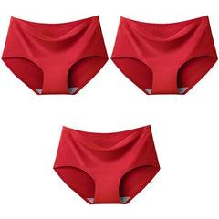 Showlu Fashion Store 0 Red Red Red / M / 3pcs 3Pcs/Set Seamless Ice Silk Panties For Women Intimate Comfort Briefs Large Size Mid-waist M-XXL Multiple Color Options Lingerie