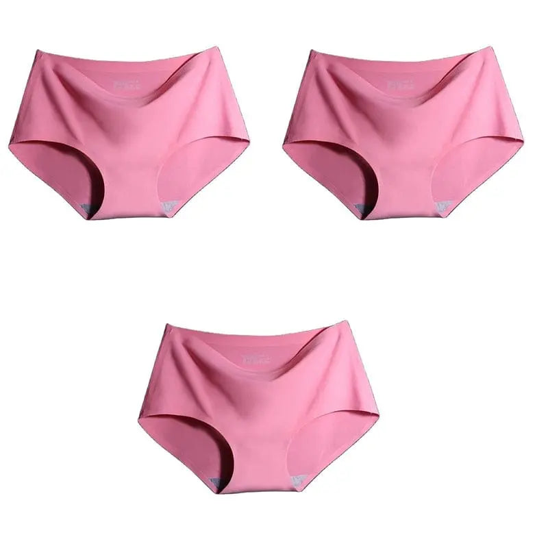 Showlu Fashion 3-pack seamless ice silk panties for women, mid-waist briefs in multiple colors, comfortable and breathable lingerie set.