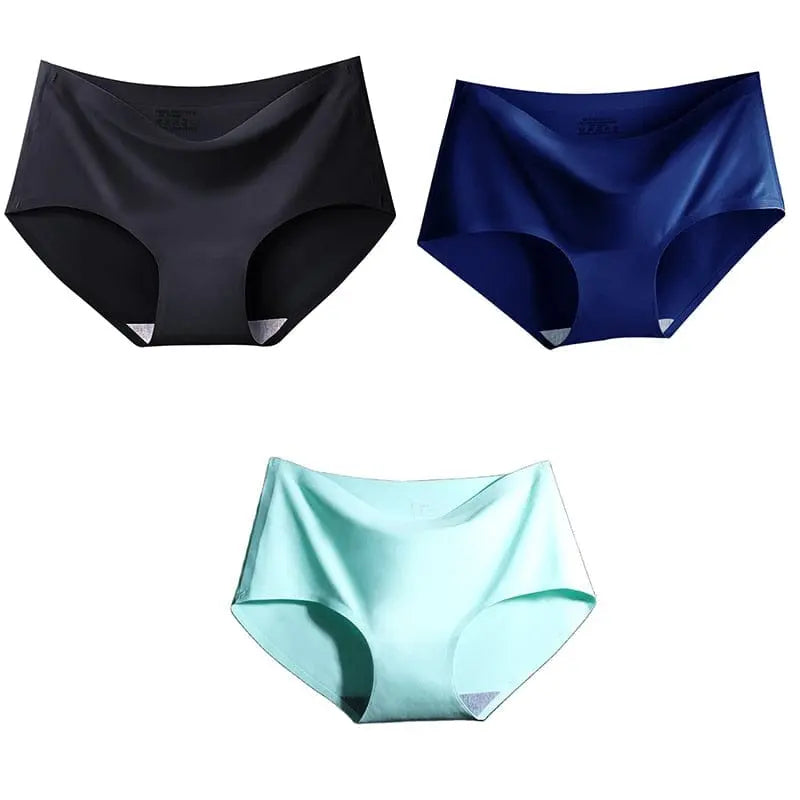 Showlu Fashion Store 0 Black Navy Green / M / 3pcs 3Pcs/Set Seamless Ice Silk Panties For Women Intimate Comfort Briefs Large Size Mid-waist M-XXL Multiple Color Options Lingerie