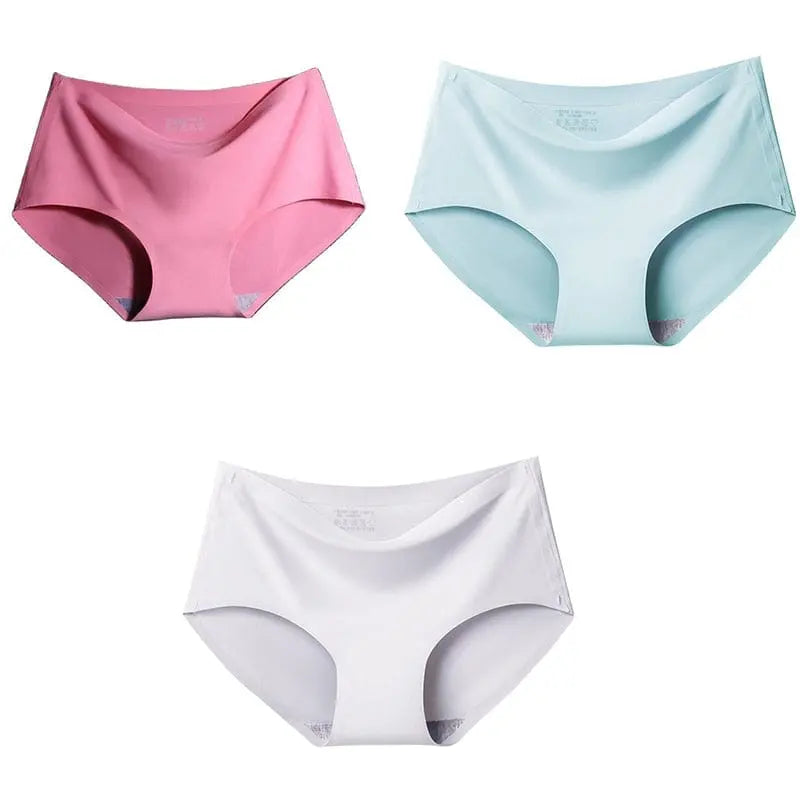 Showlu Fashion 3-pack seamless ice silk women's mid-waist panties in multiple colors, soft and comfortable for everyday wear.