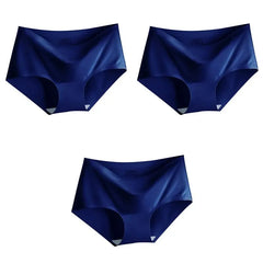 Showlu Fashion Store 0 Navy Navy Navy / M / 3pcs 3Pcs/Set Seamless Ice Silk Panties For Women Intimate Comfort Briefs Large Size Mid-waist M-XXL Multiple Color Options Lingerie