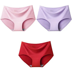 Showlu Fashion Store 0 Pink Purple Red / M / 3pcs 3Pcs/Set Seamless Ice Silk Panties For Women Intimate Comfort Briefs Large Size Mid-waist M-XXL Multiple Color Options Lingerie