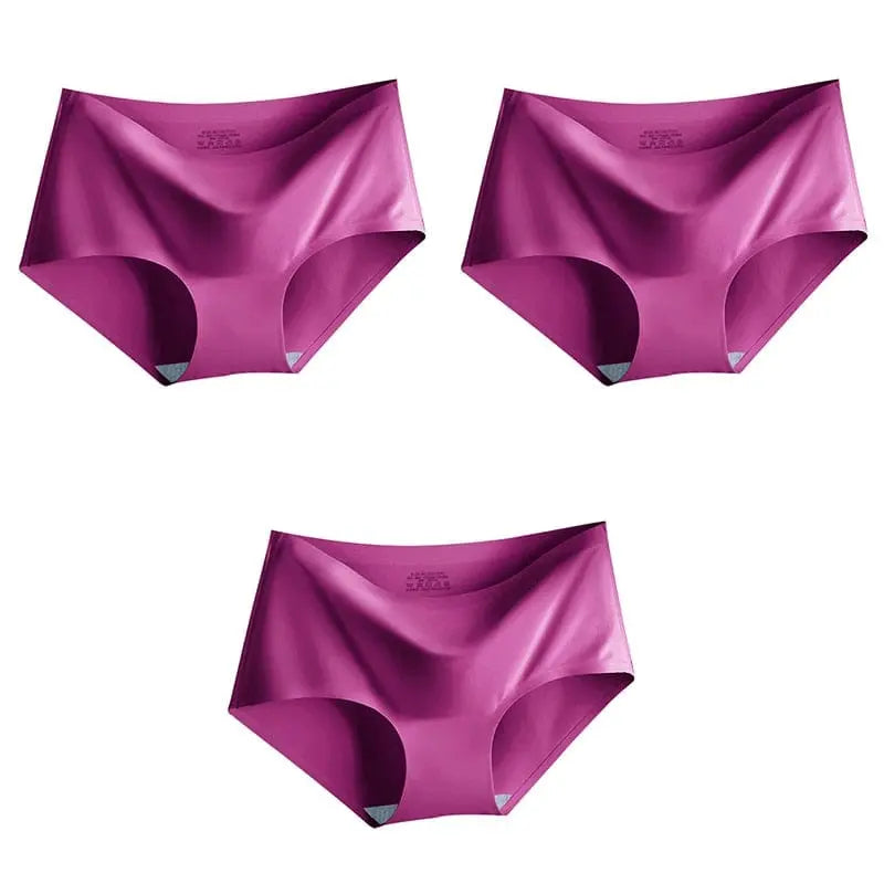 Showlu Fashion 3-pack women's seamless ice silk mid-waist panties in multiple colors, comfortable briefs for everyday wear.