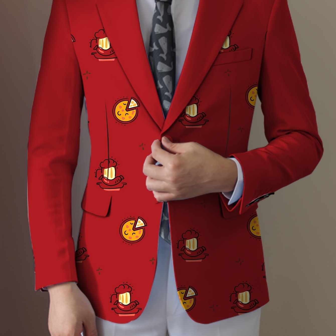 SHOWLU Men's casual food cartoon blazer, regular fit lapel suit jacket with fun food pattern, suitable for stylish casual wear