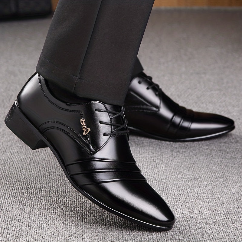 SHOWLU FASHION men's vintage derby shoes with pointed toe, lace-up design, made of PU leather, stylish and classic footwear