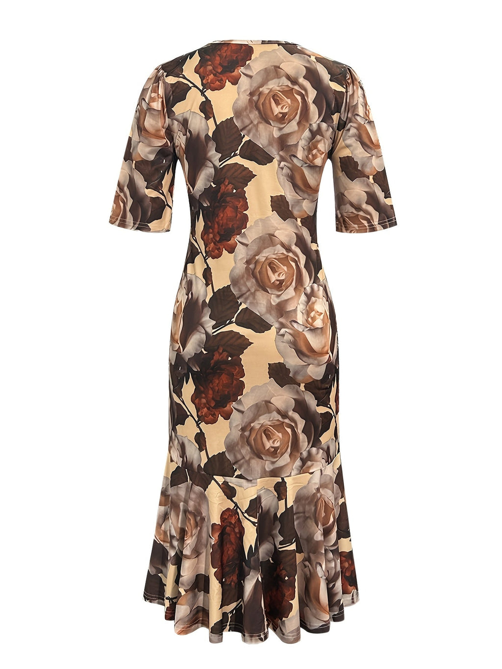 SHOWLU FASHION Women's floral print retro peplum dress with crew neck, showcasing a stylish vintage-inspired design and vibrant floral pattern.