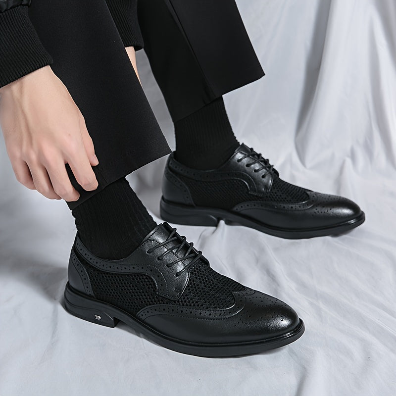 Showlu men's hollow-out business shoes with pointed toe design, featuring breathable material and stylish footwear for formal wear.