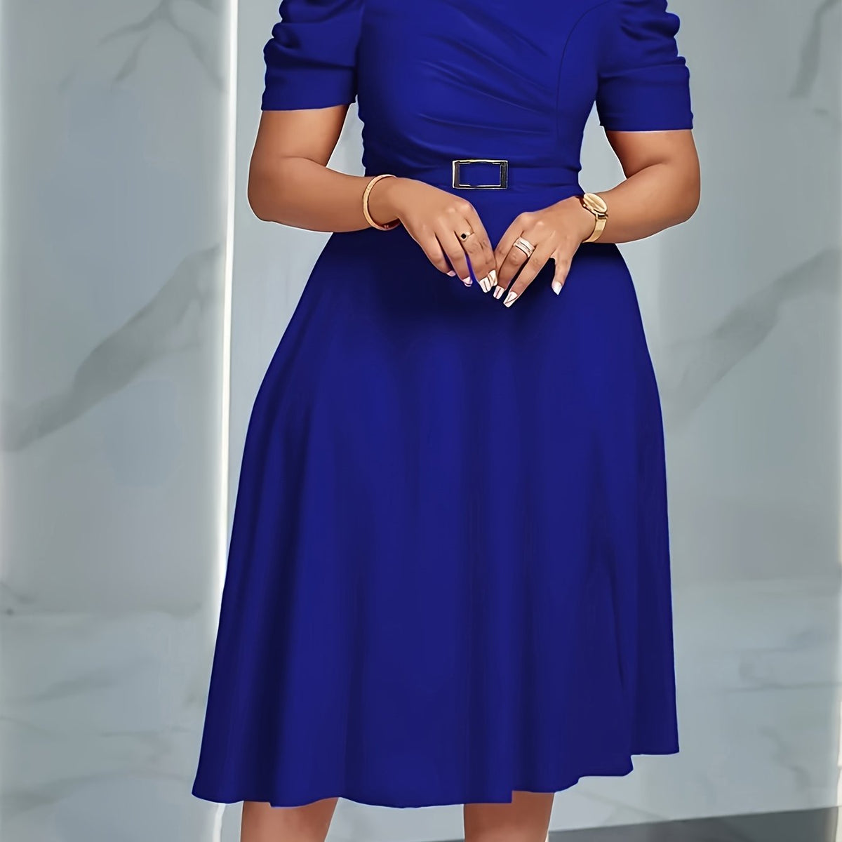 Red SHOWLU Women's V-Neck Ruffle Hem A-Line dress made of polyester, featuring a flowy design and stylish ruffle details.