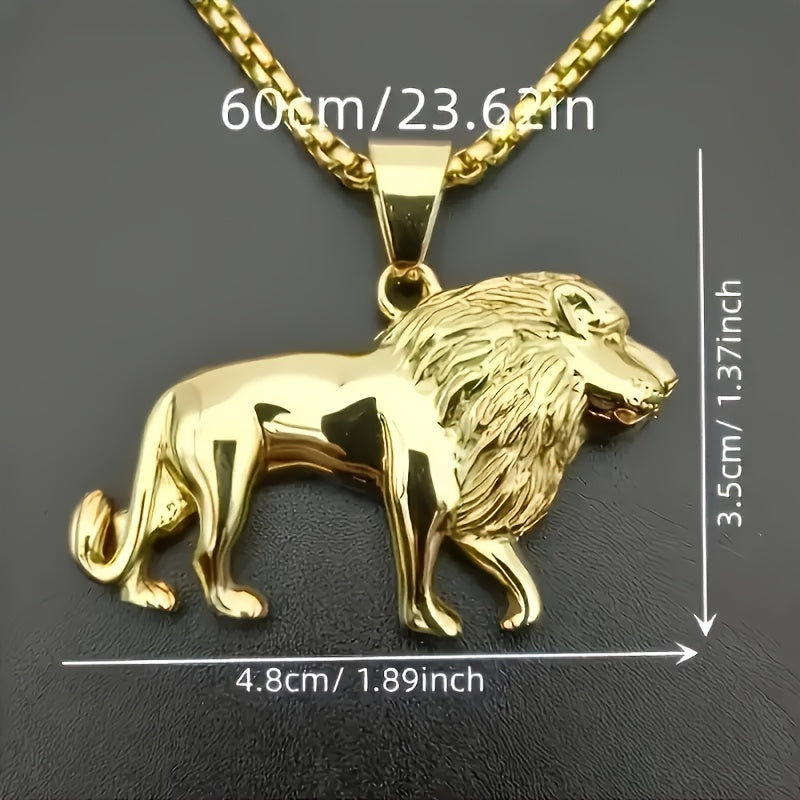 Showlu 18K gold plated stainless steel lion pendant necklace set, featuring a bold lion design on a matching chain.