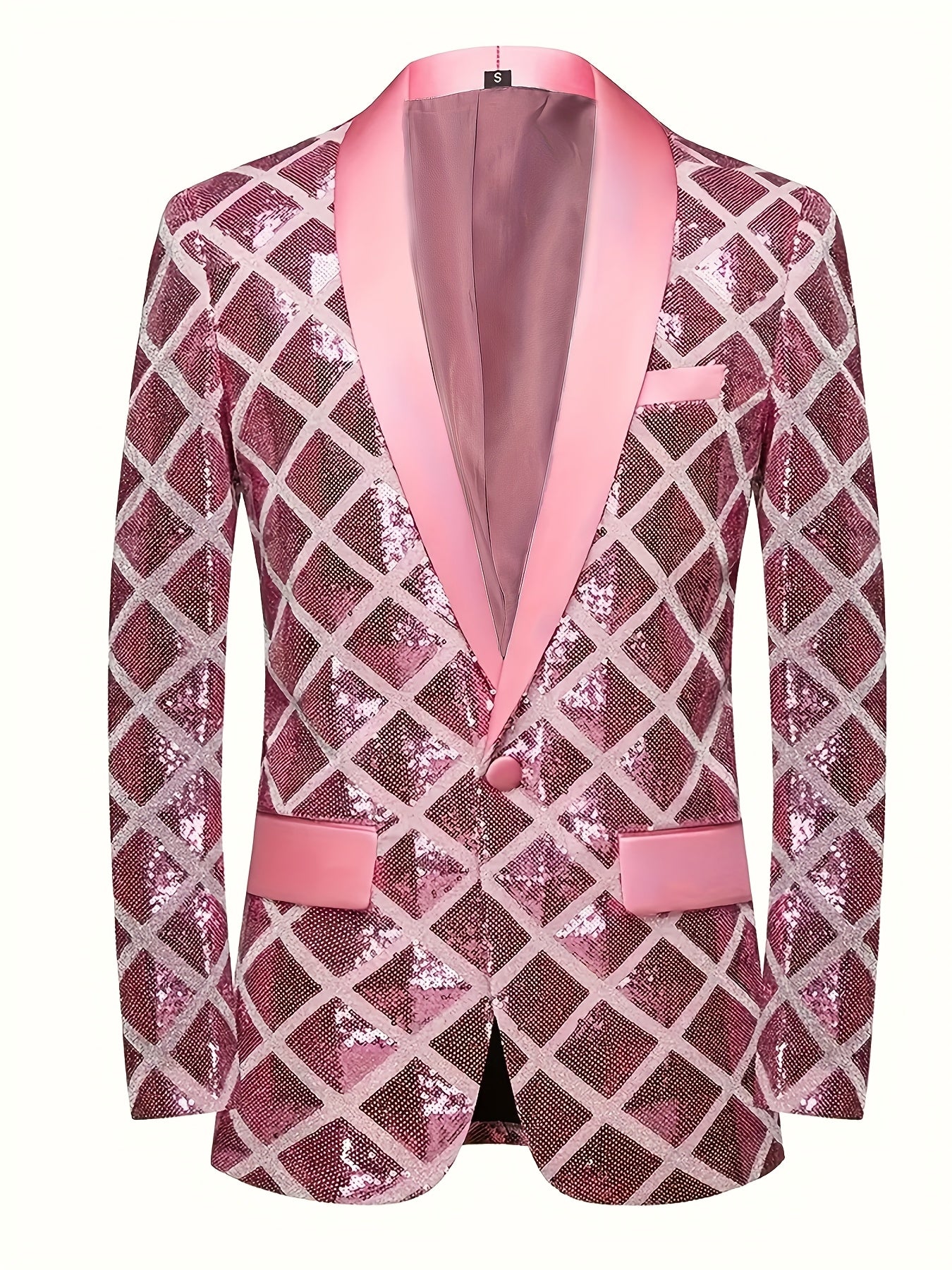 Men's Sequin-Embellished Blazer - Notched Lapel Party Jacket, Structured H-Fit Formal Coat for Weddings, Stage Performances, Events - Year-Round Evening Attire with Button Front Closure, Wedding Guest Attire, Notch Lapel Desi