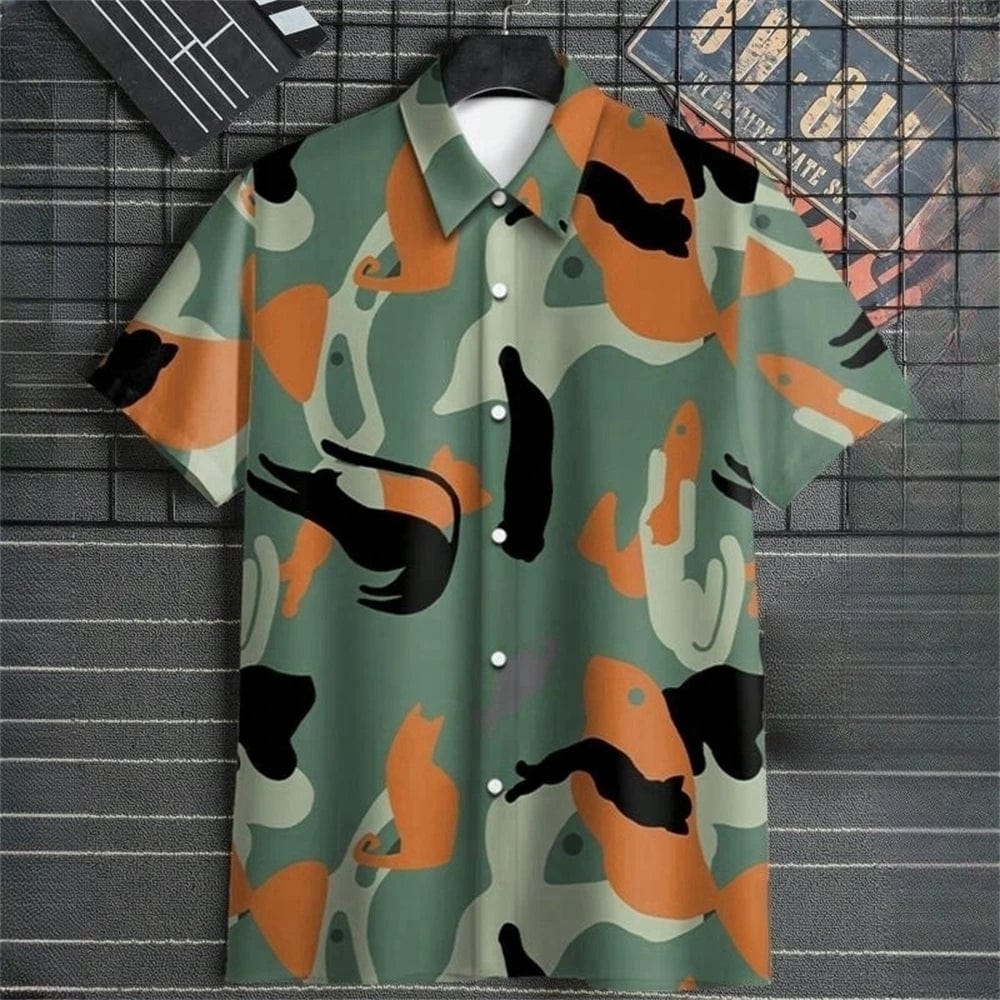 Men's 3D geometry print Hawaiian shirt by Showlu Fashion with short sleeves, vibrant color block graphics, button front, summer style