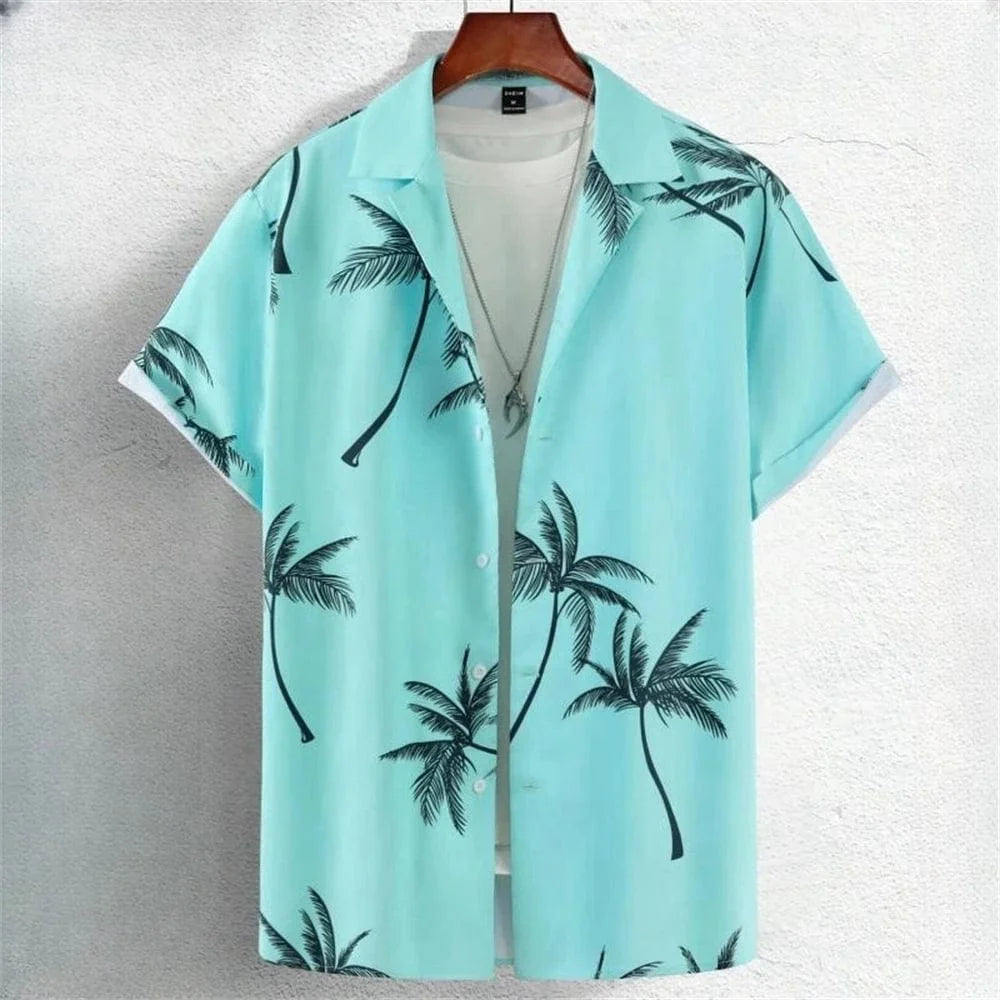 Men's 3D geometry print Hawaiian shirt by Showlu Fashion with short sleeves, color block graphics, and button lapel for summer style.