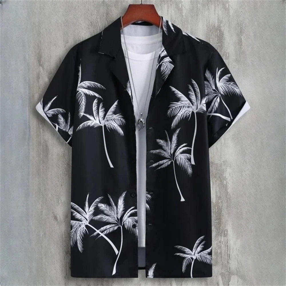 Men's 3D geometry print Hawaiian shirt by Showlu Fashion, short sleeve with colorful block graphics and button lapel design.