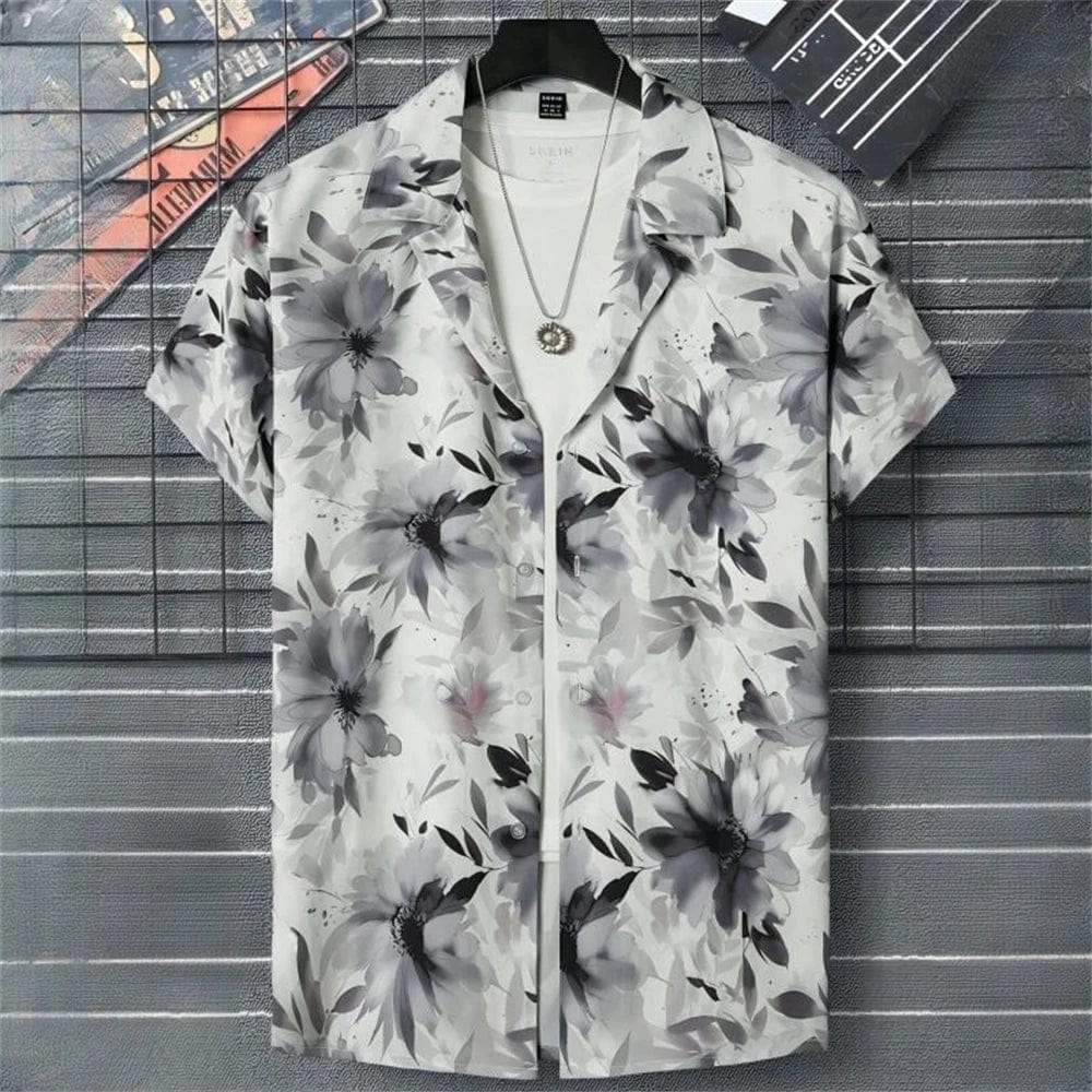 Men's 3D geometry print Hawaiian shirt by Showlu Fashion with short sleeves, colorful block graphics, and button-up design.