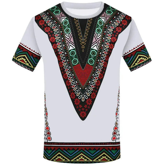 3D printing shirt African national costume T-shirt summer new style hot sale 2021 wholesale Men's Dashiki shirt neckline - SHOWLU FASHION STORE