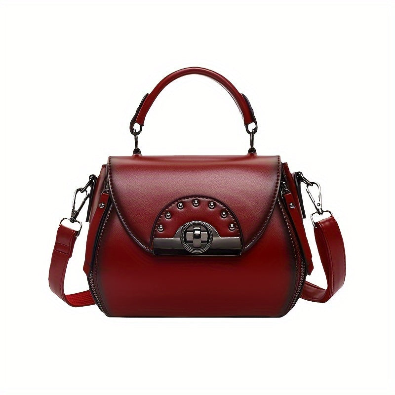 SHOWLU Women's retro apple-shaped crossbody bag in black PU leather, featuring a compact design and adjustable strap.