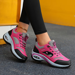 Women's Lightweight Air Cushion Hiking Sneakers - Comfortable Lace-Up Outdoor Shoes with Arch Support, Black & Pink Design, All-Season Wear, Outdoor Hiking Sneakers | Fashion Sportswear | Durable Fabric Lining