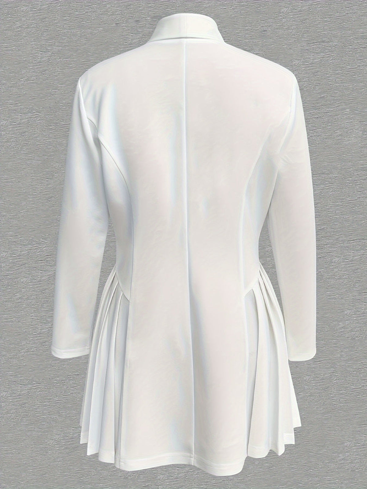 SHOWLU FASHION women's V-neck pleated A-line dress in solid color, displayed on a hanger with a flowing, elegant design.