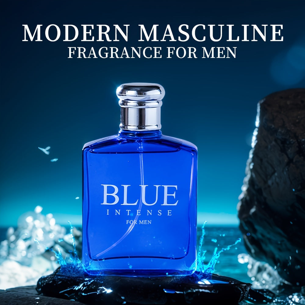 SHOWLU Men's Aquatic Eau De Toilette spray bottle, long-lasting fragrance, 3.4oz size with sleek design and clear label.
