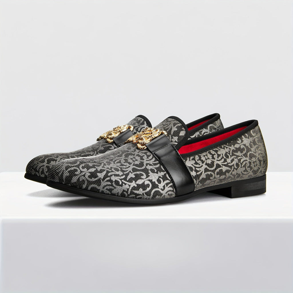 SHOWLU FASHION men's floral slip-on loafers in PU leather, stylish party shoes with vibrant floral pattern visible.