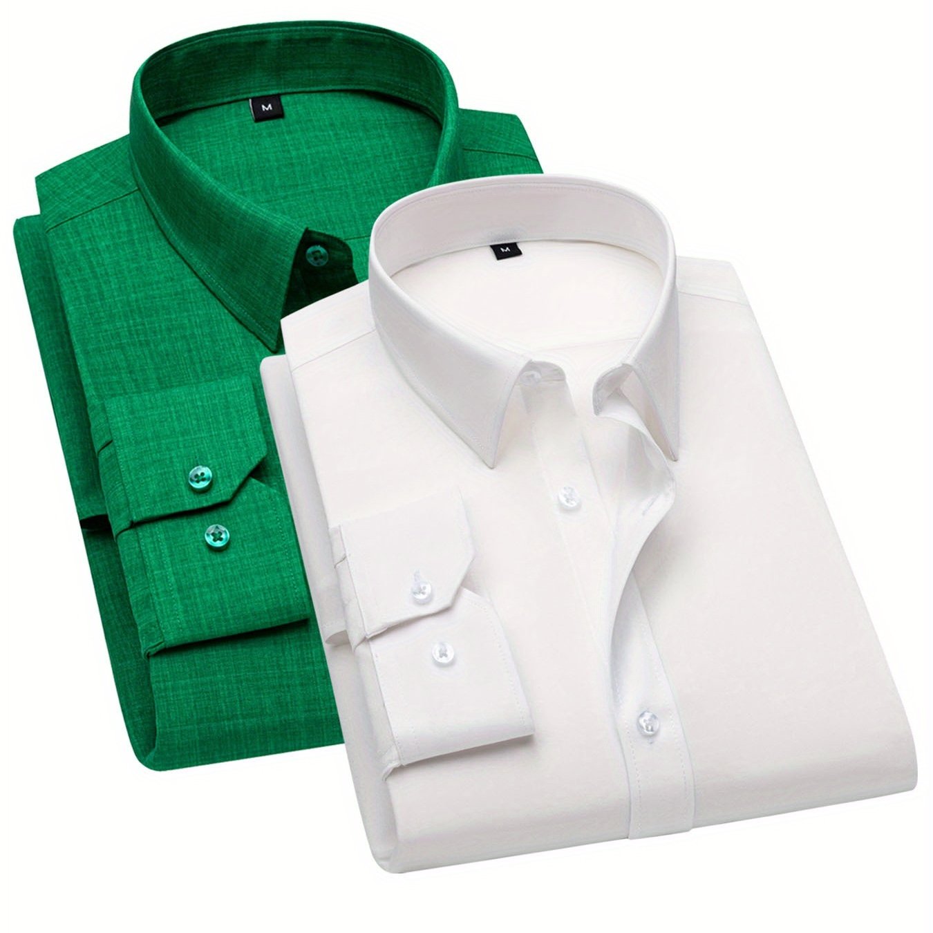 Two unisex artificial flax long sleeve casual shirts from Showlu Fashion, displayed flat in neutral tones.